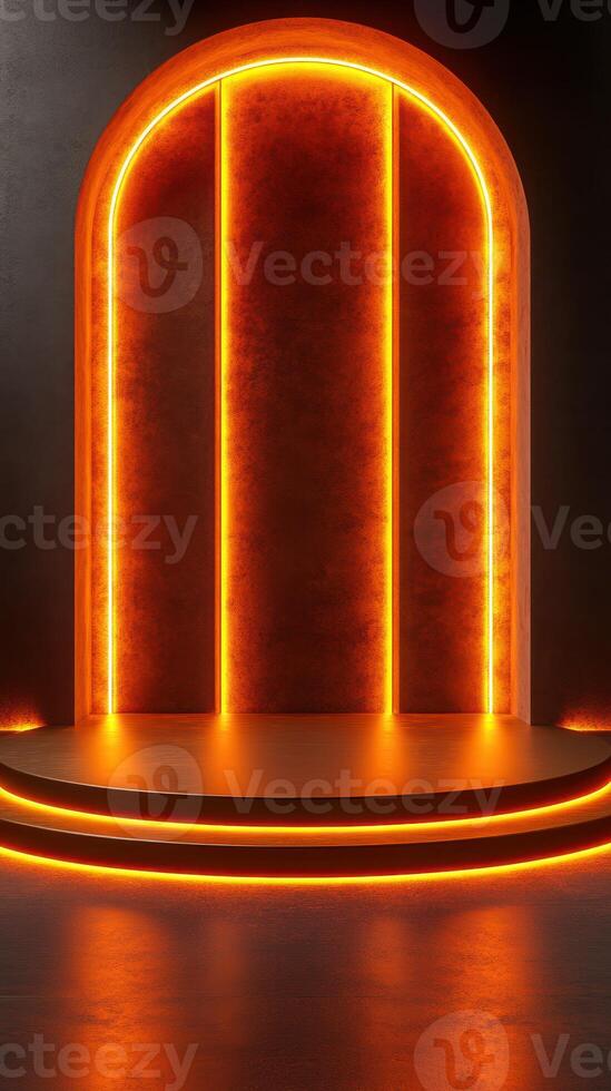 Elegant backdrop with glowing orange lights for creative presentations or events in a modern setting photo