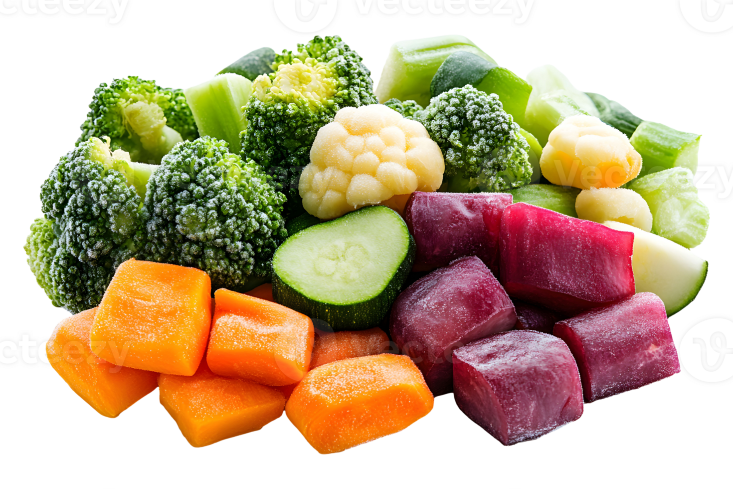 Fresh frozen vegetables in an assortment of colors and textures ready for cooking or meal preparation during any season png