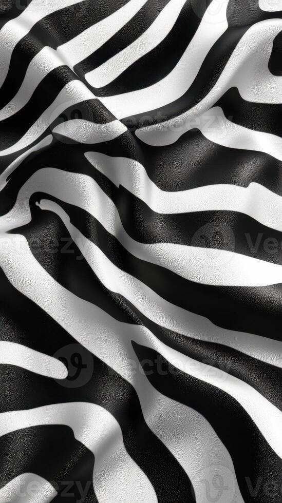 Black and white zebra print fabric draped elegantly across a surface in soft, flowing waves photo
