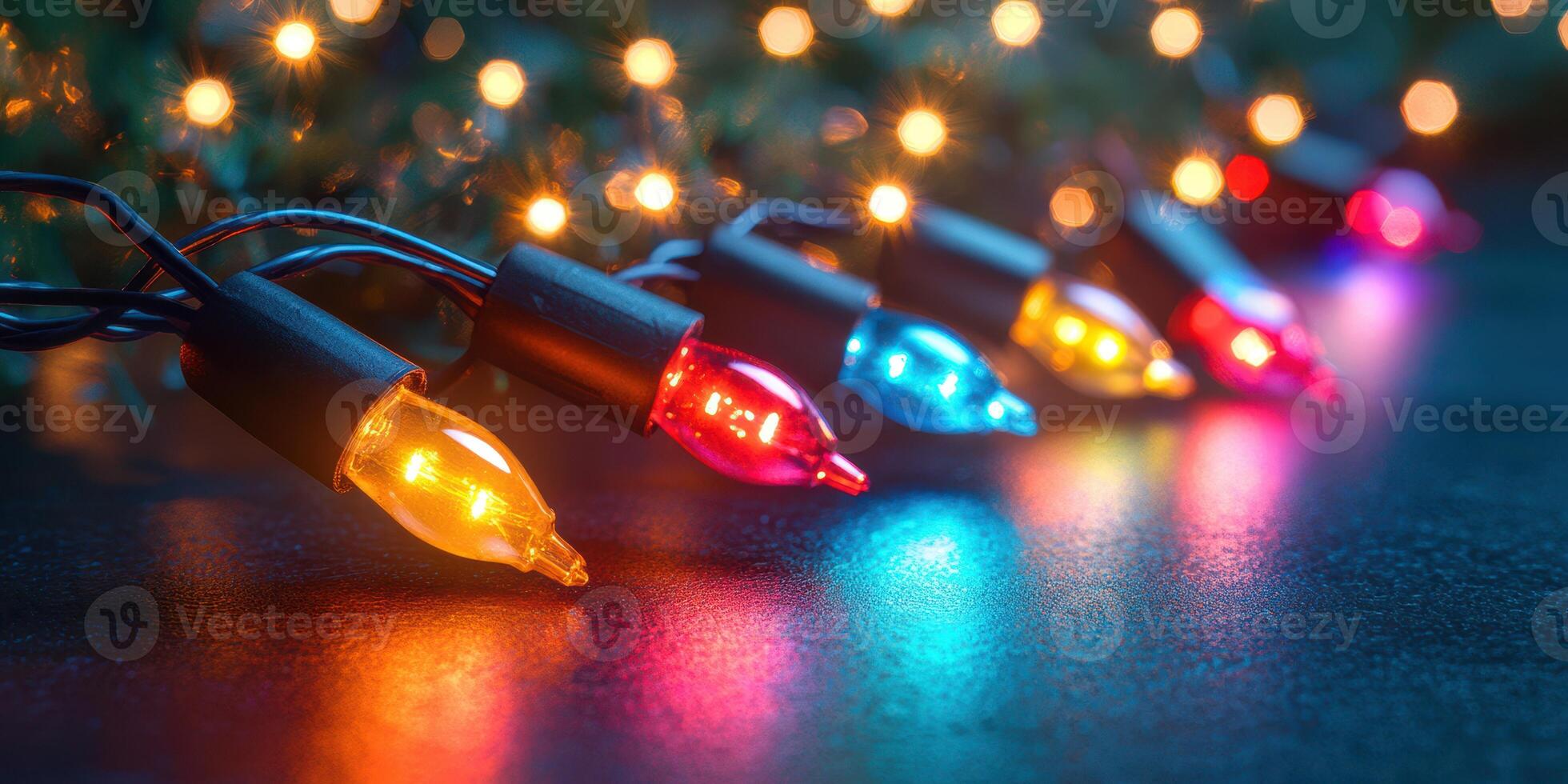 Colorful string lights illuminate a festive setting with warm and vibrant hues during the holiday season photo