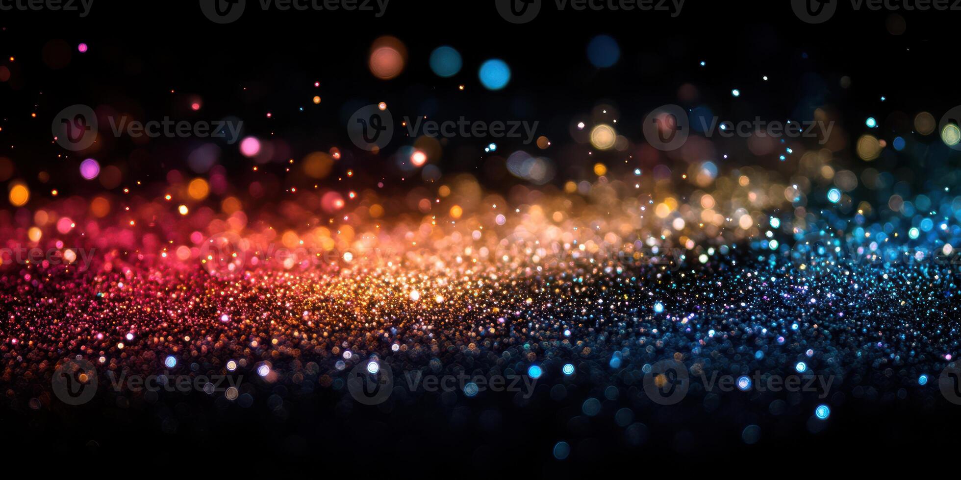 Colorful bokeh effect created by sparkling particles in a gradient on a dark background photo