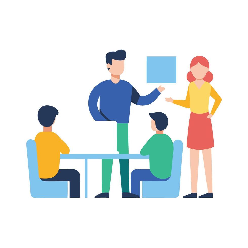 Employees participating in a strategy meeting vector