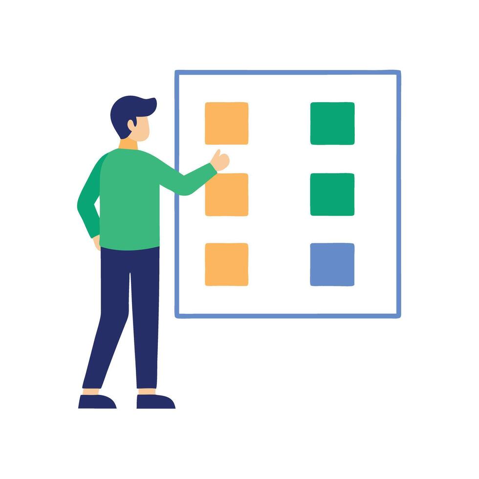 Employee Managing Tasks on Kanban Board vector