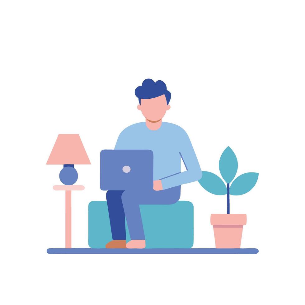 Remote worker efficiently sets up a productive home office space vector