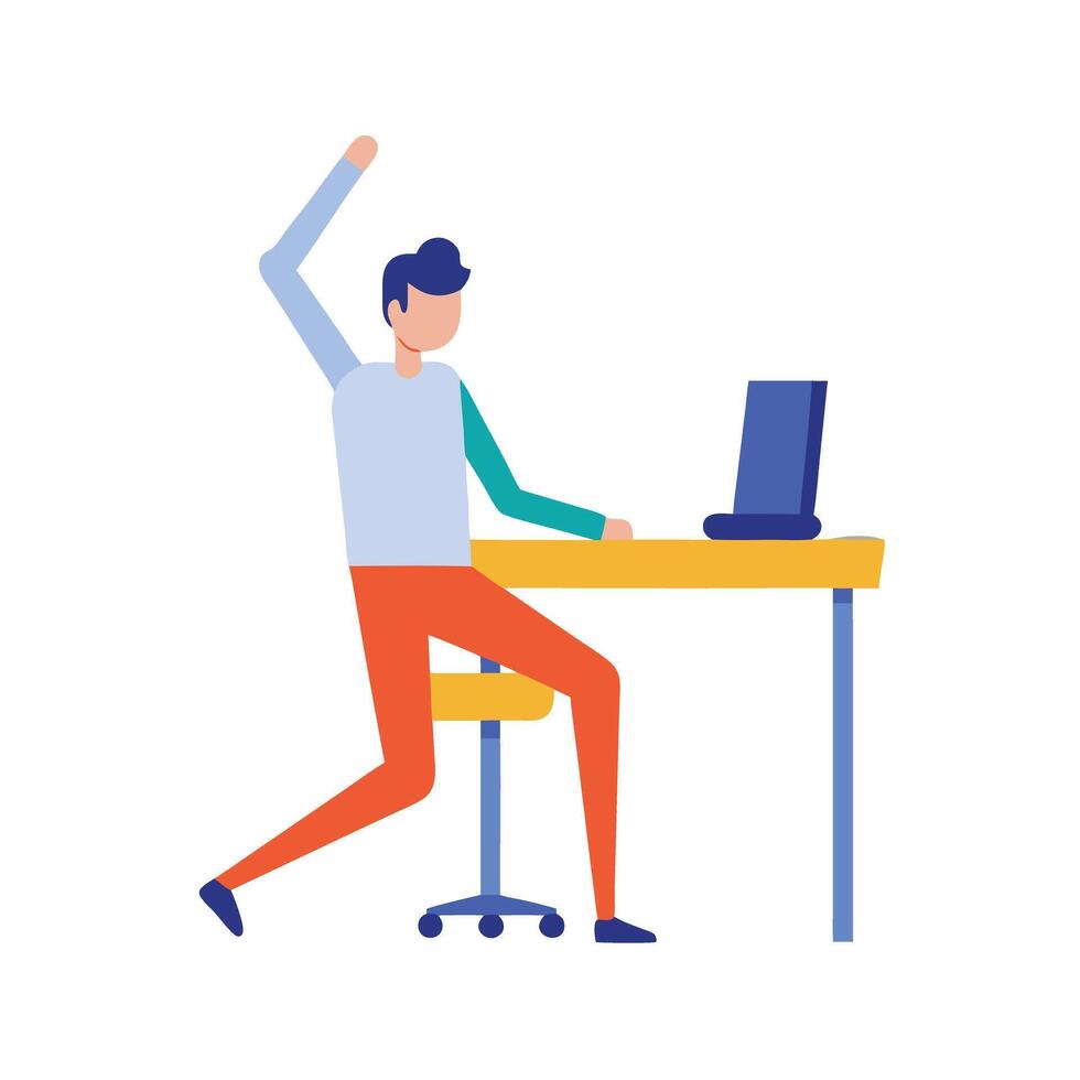 Employee stretching at their desk to reduce stress vector
