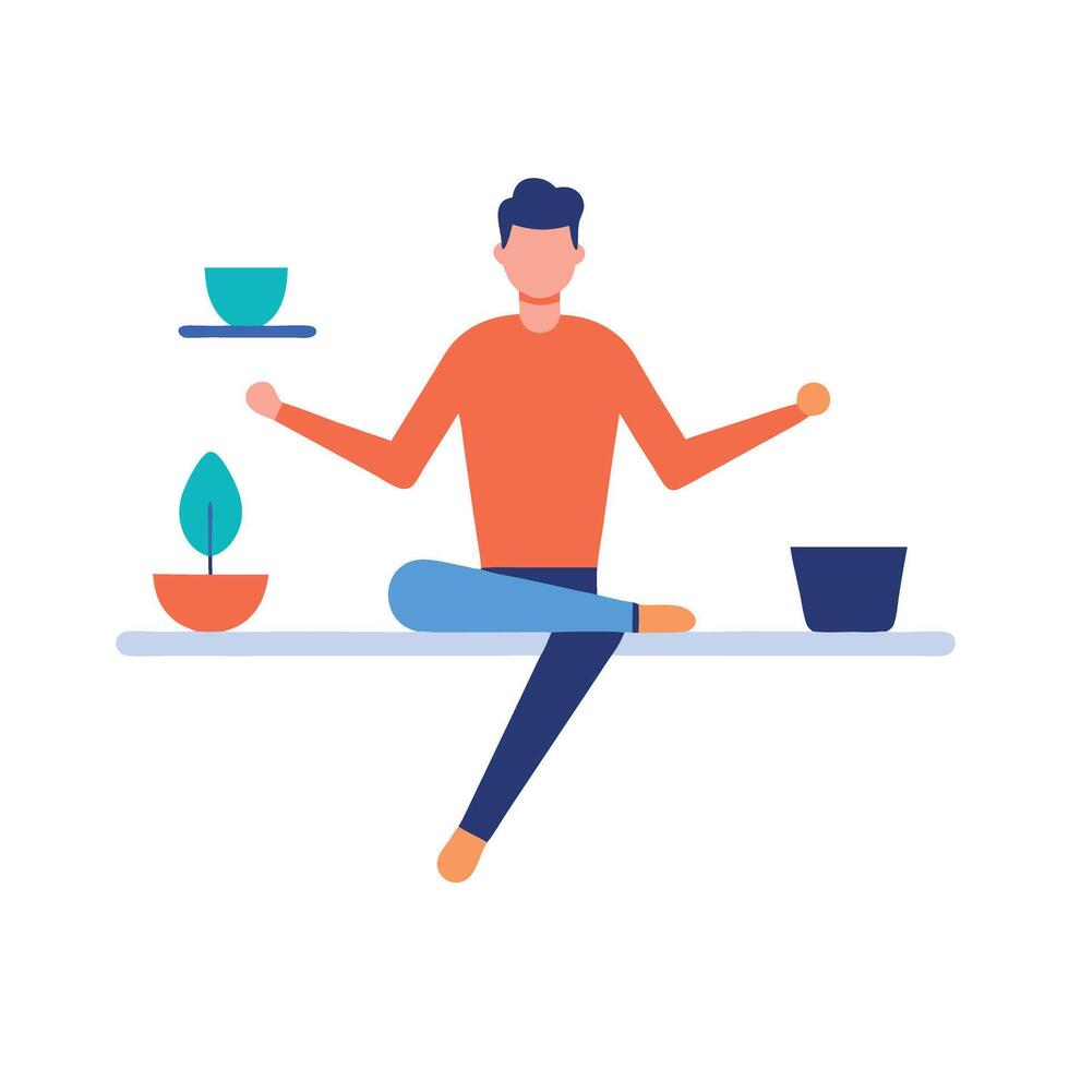 Freelancer balancing work and relaxation at a cozy space vector