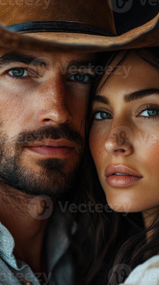 Couple poses closely together with intense expressions in warm lighting during an intimate photo shoot