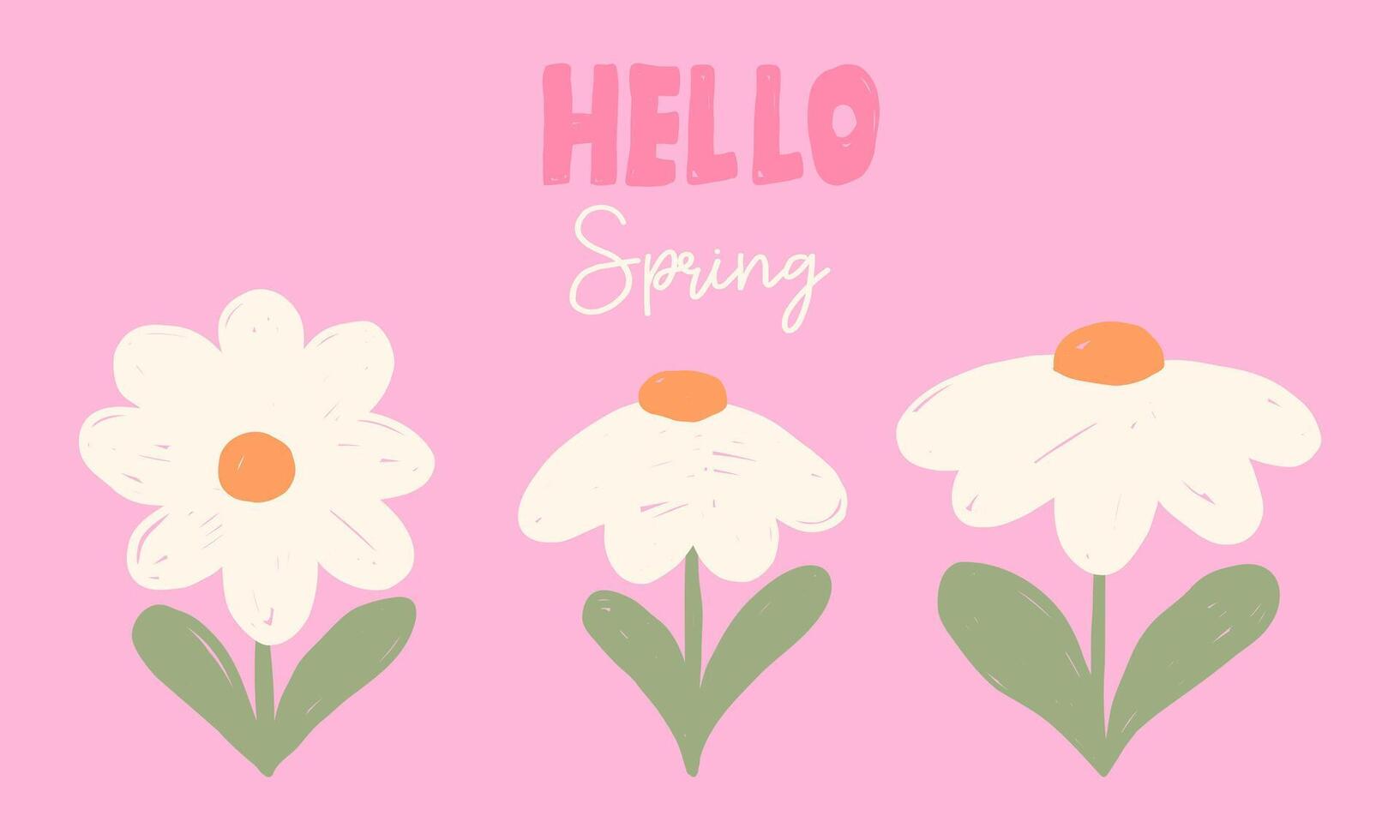 Hello spring. Floral horizontal banner with spring flowers daisy flowers vector