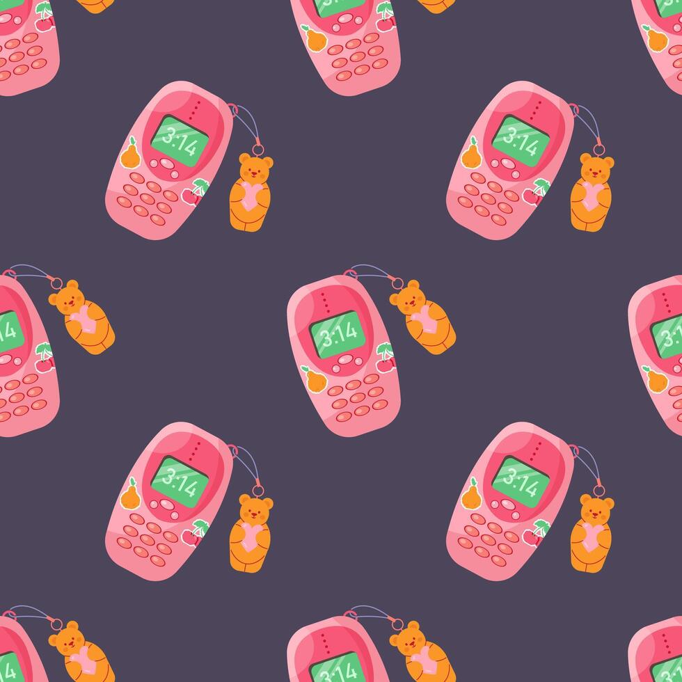 Vintage seamless pattern with 90s lofi style phone vector