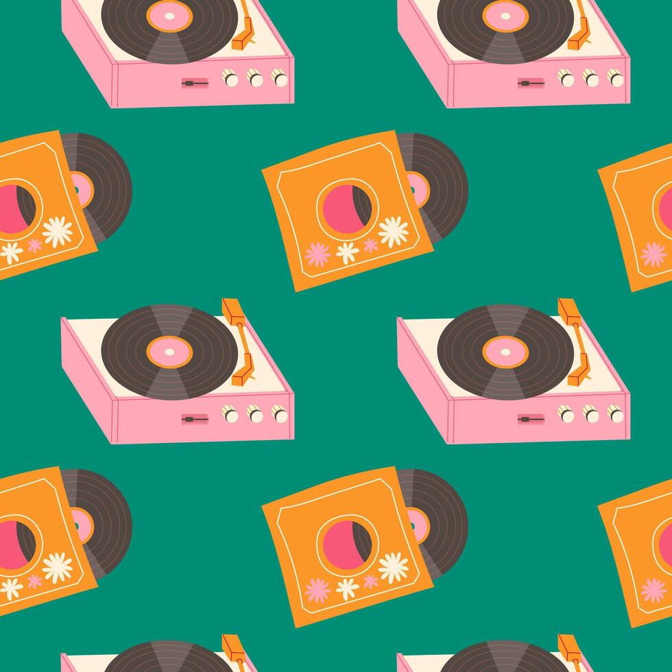 Vintage seamless pattern with record player vector