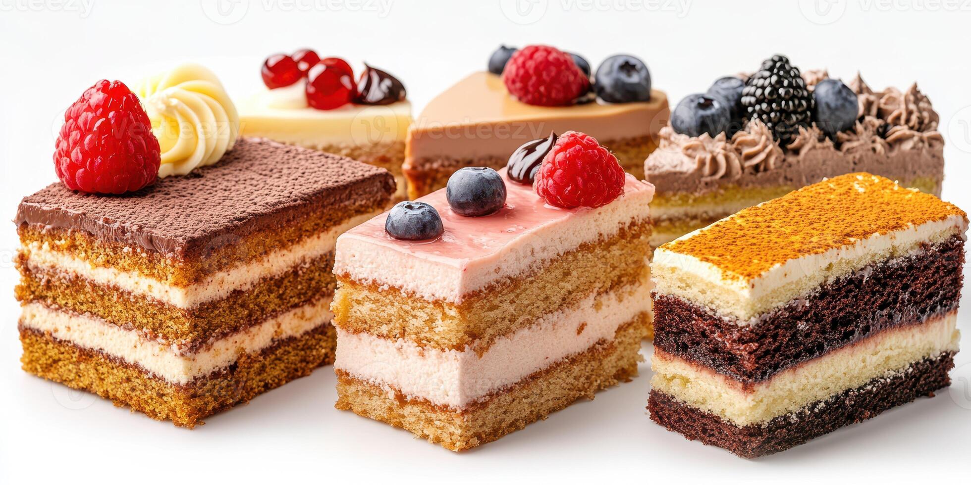 Assorted delicious pastries featuring chocolate, cream, and fruit in an elegant display for a festive occasion photo