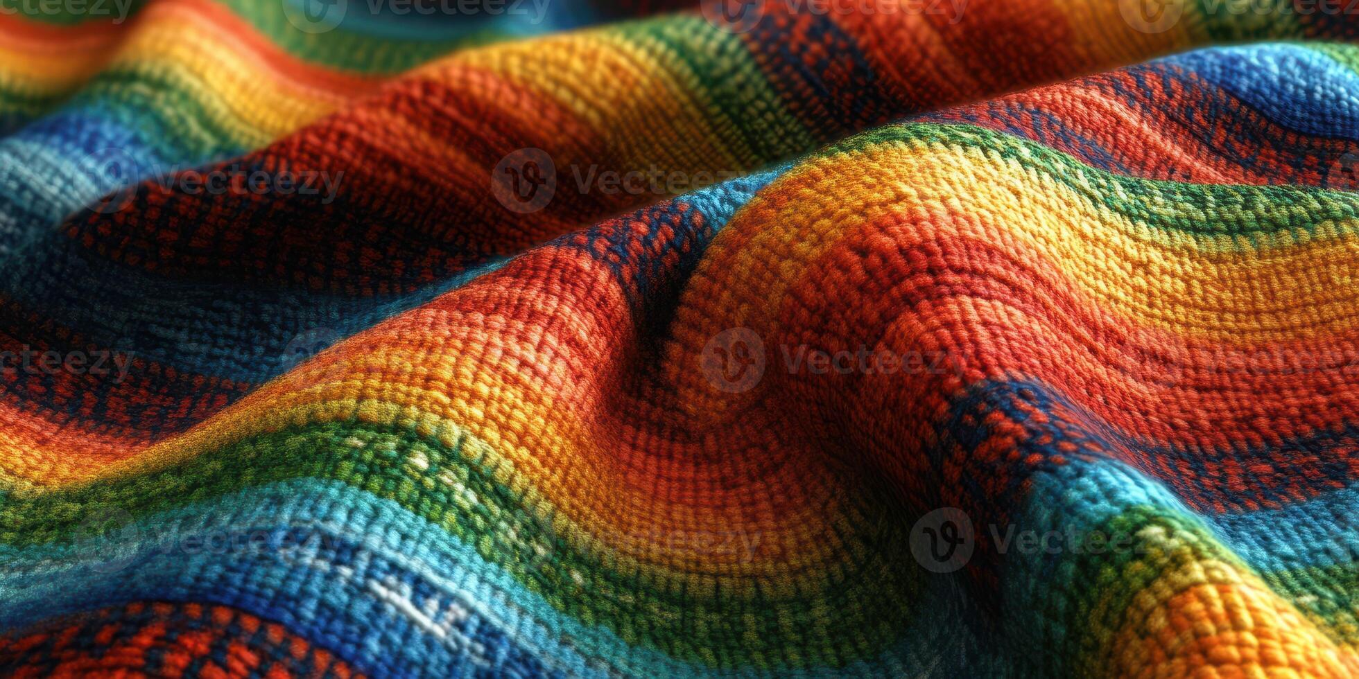 Colorful woven textile showcasing vibrant patterns and textures under soft lighting in an indoor setting photo