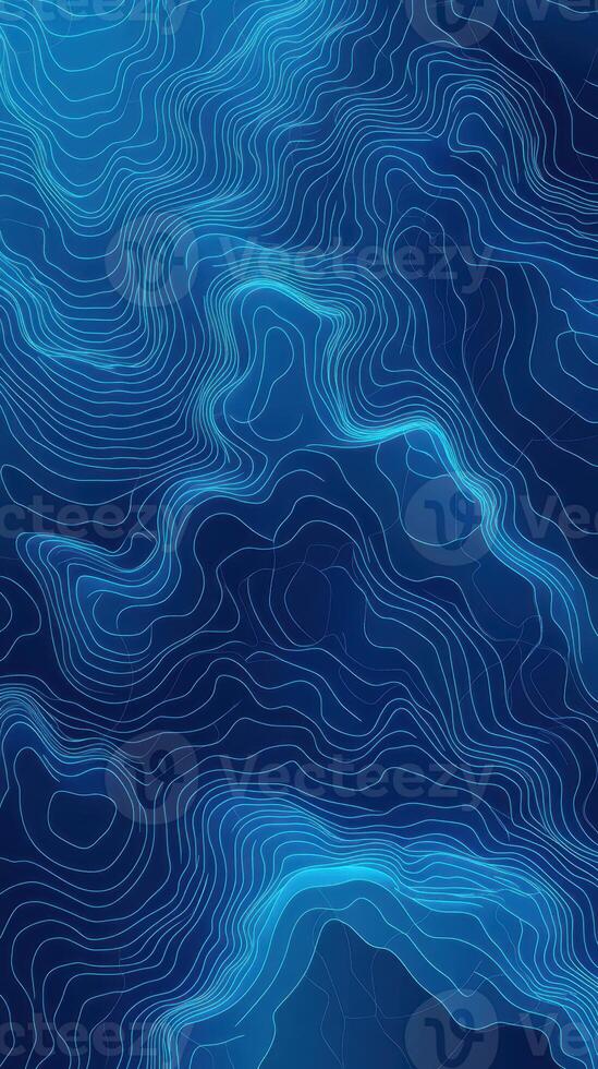 Abstract topographic pattern in shades of blue creating a fluid and dynamic visual effect over a dark background photo