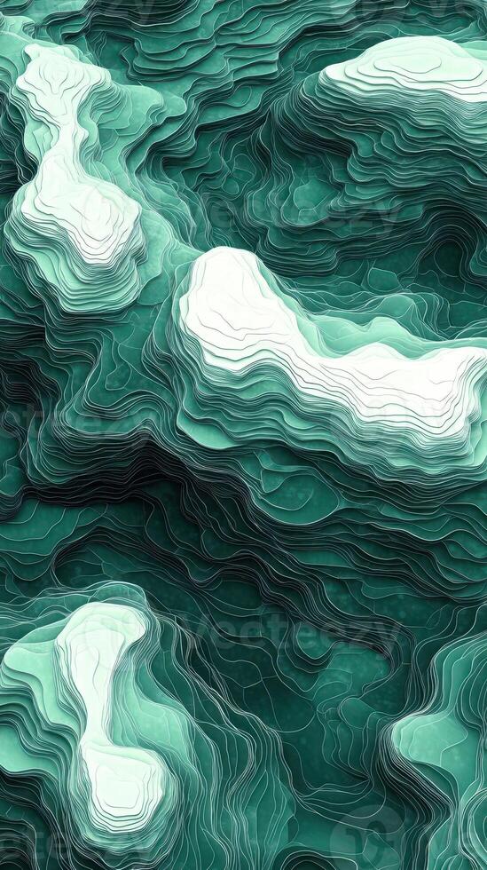 Abstract landscape design showcasing layered textures and soothing green tones in a modern art style photo