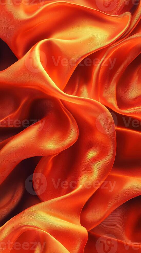Captivating orange silky fabric showcasing intricate folds and waves under soft lighting in a vibrant indoor setting photo