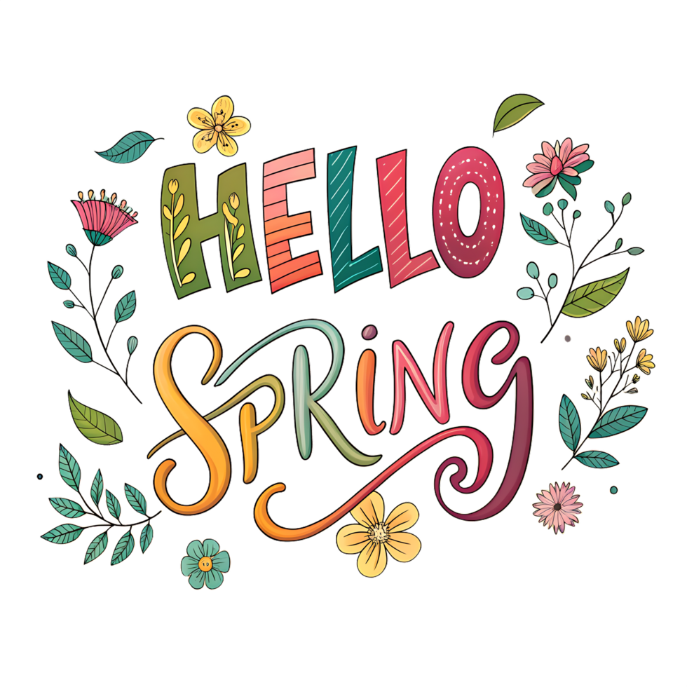 Hello spring typography with flower clip art png