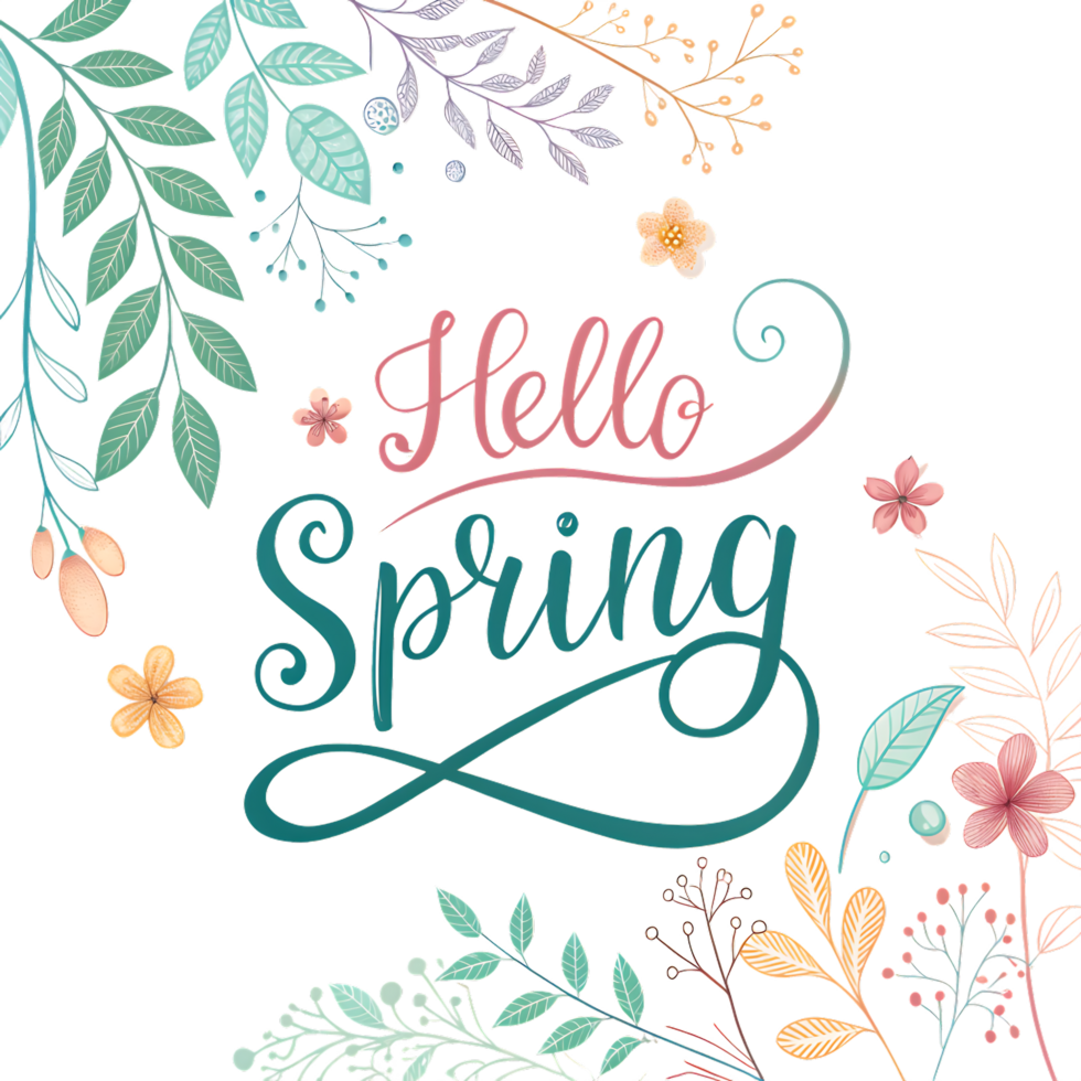 hello spring typography with flower png