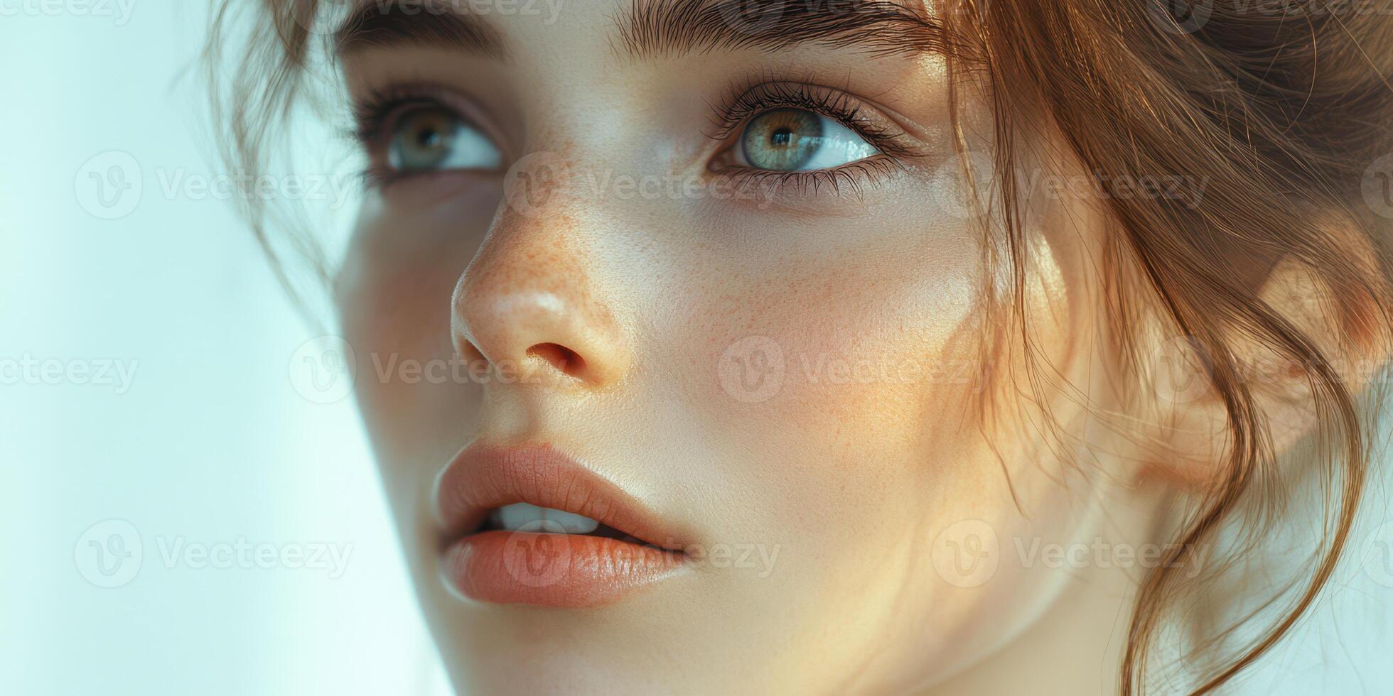 Young woman with expressive eyes gazes softly in natural light during a serene afternoon photo