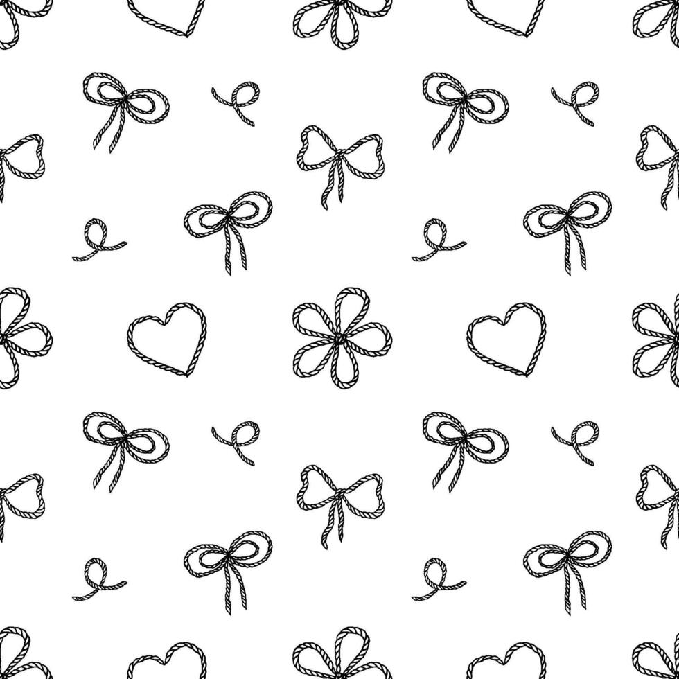Cowgirl line art illustration seamless pattern featuring lasso, bows, and doodles of western elements for decorative backgrounds vector