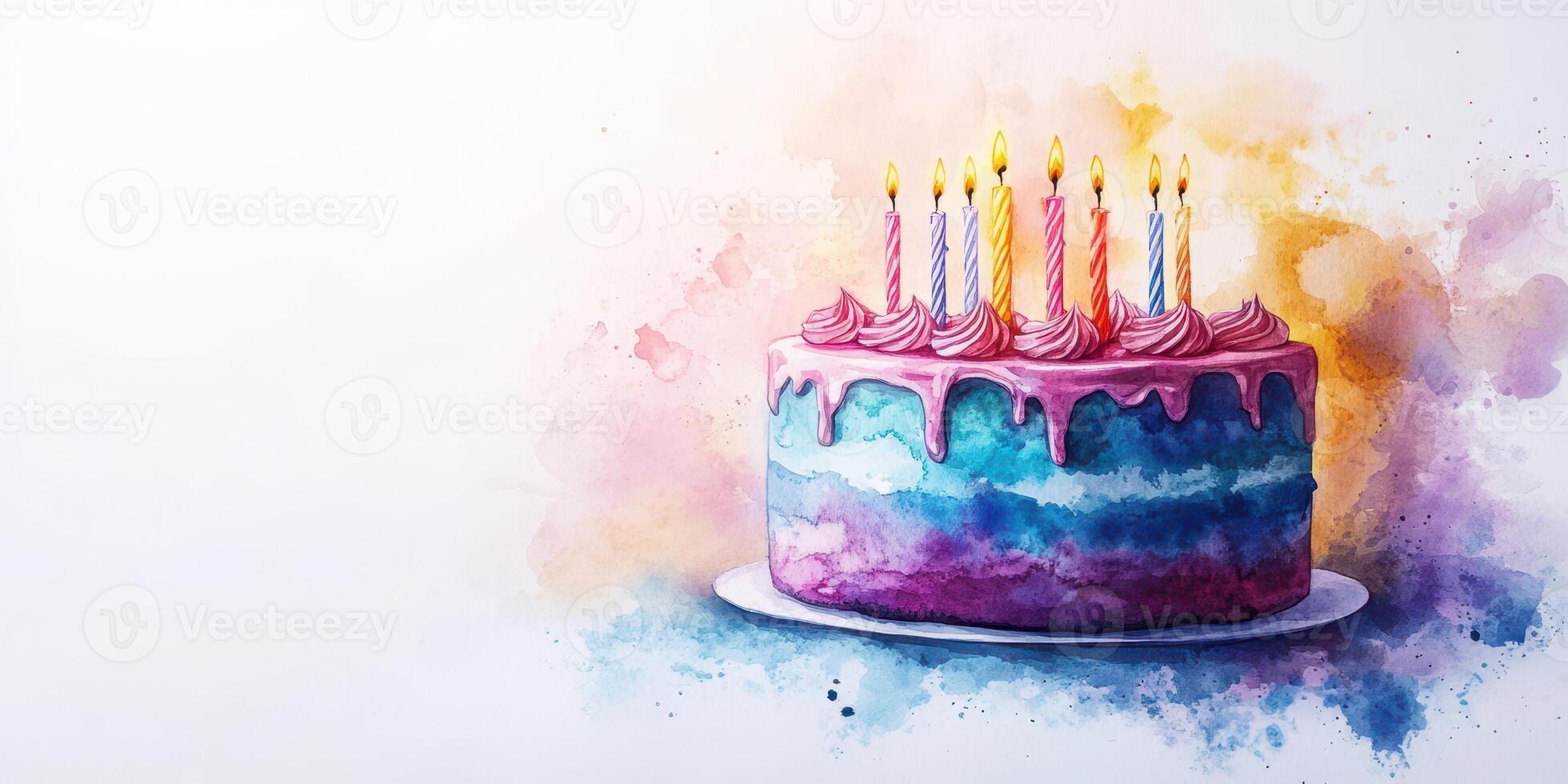 Colorful birthday cake with candles and artistic background for celebration event photo