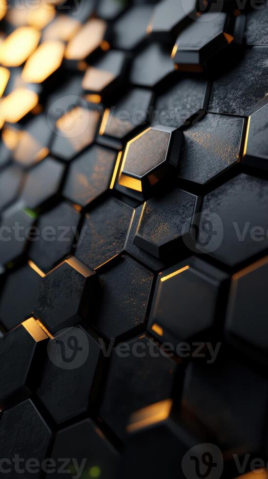 Textured hexagonal pattern illuminated with warm light creates a striking visual effect in a contemporary setting photo