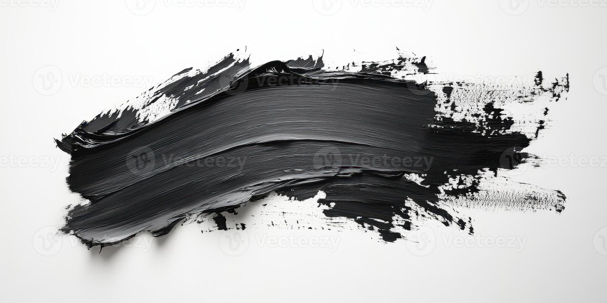 Bold black paint stroke creates a dynamic artistic effect on a white canvas background in a contemporary style photo