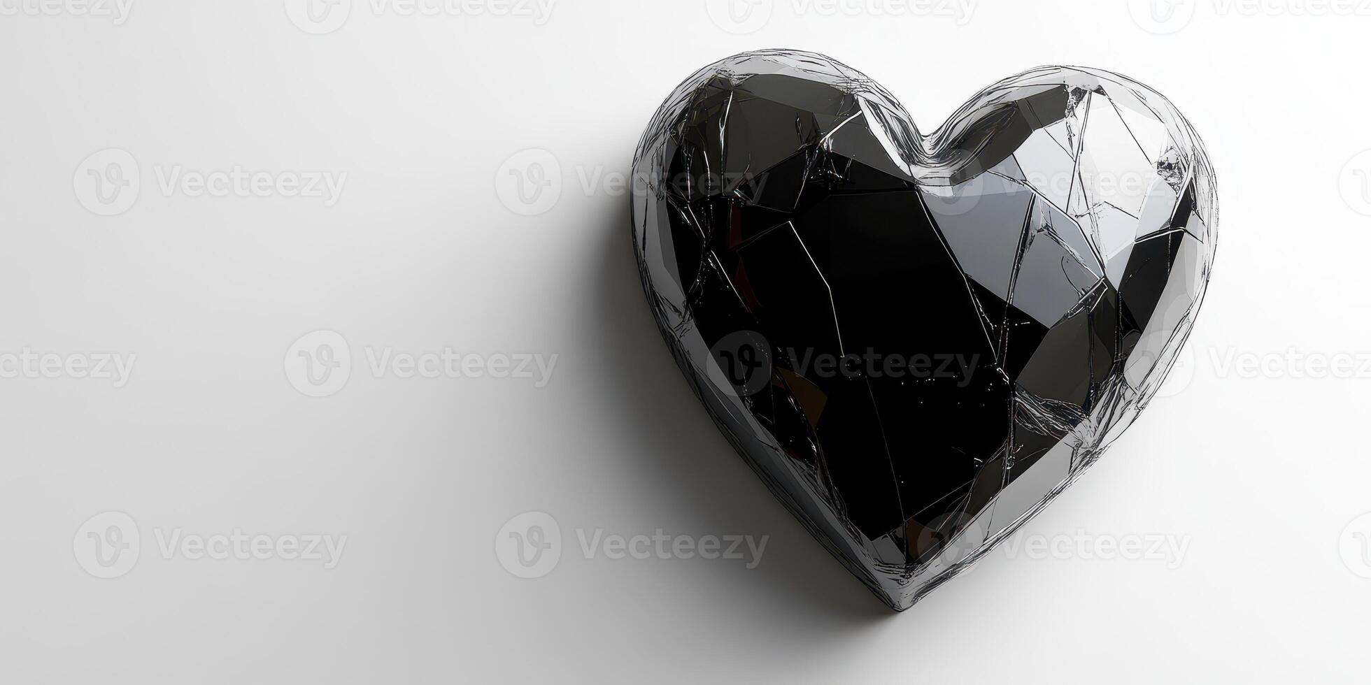Elegant black heart sculpture displayed on a smooth surface, showcasing intricate geometric facets and design details photo