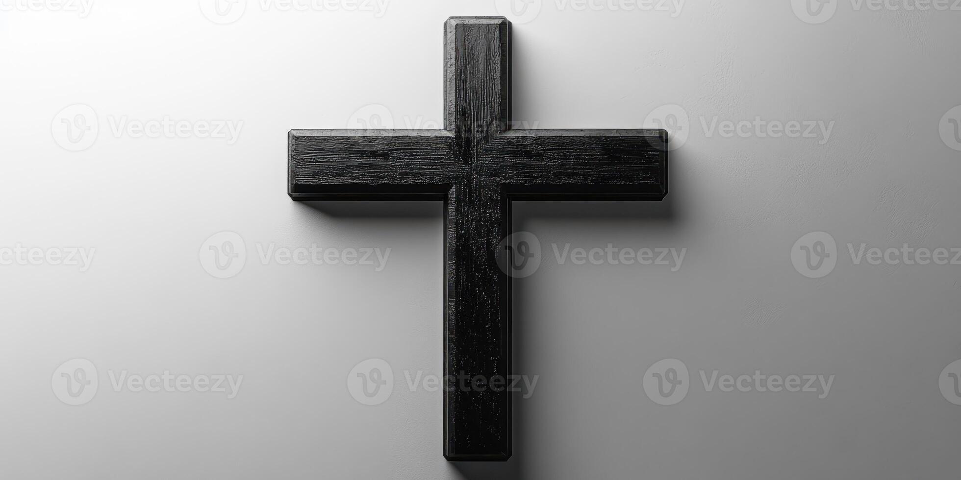 Wooden cross displayed against a gray background showcasing simplicity and minimalism in design photo