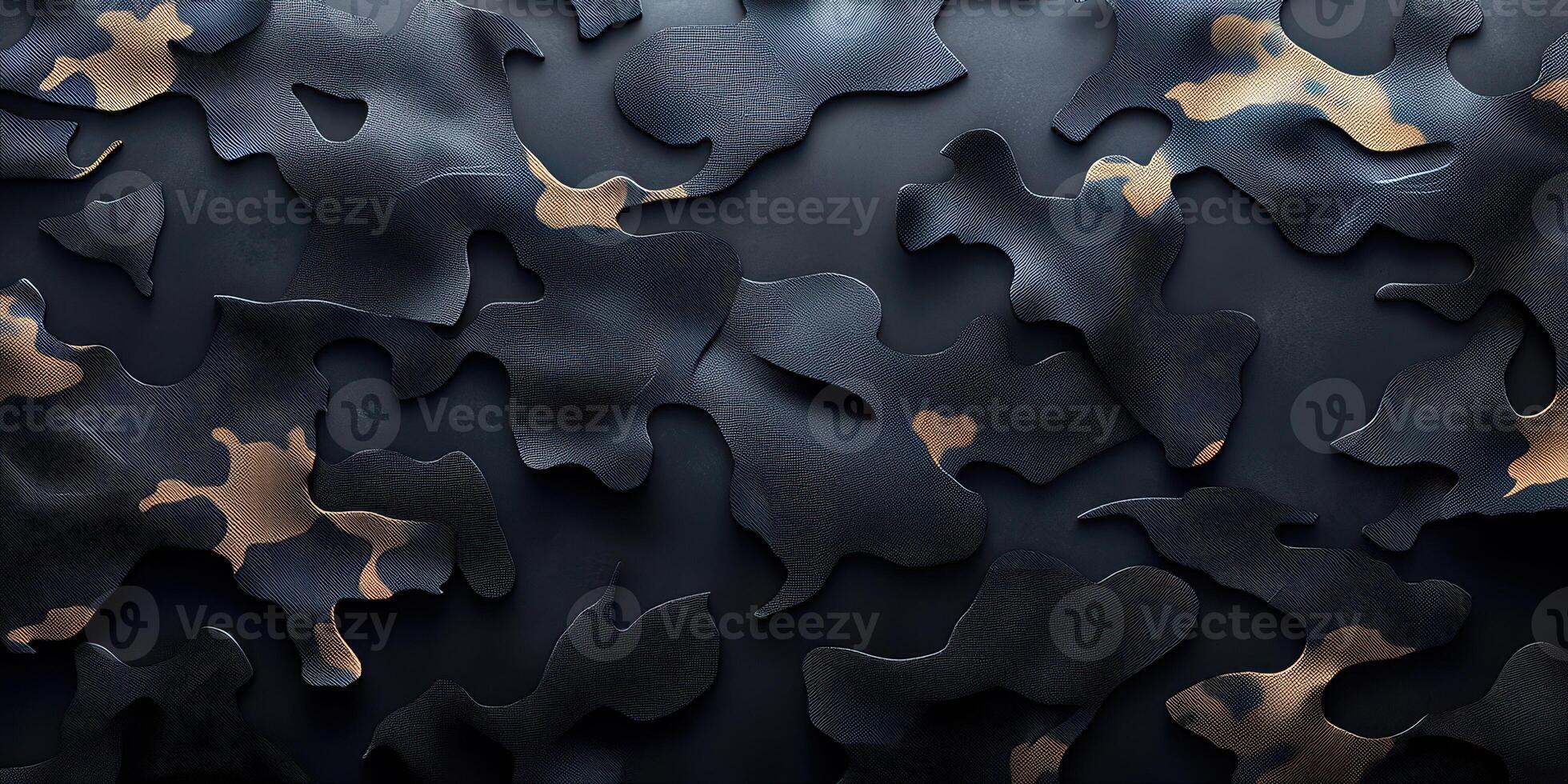 Black and tan abstract camo pattern with organic shapes on textured background photo