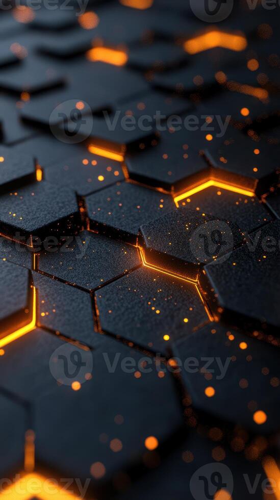 Hexagonal pattern illuminated by glowing orange light creates a striking abstract visual effect photo
