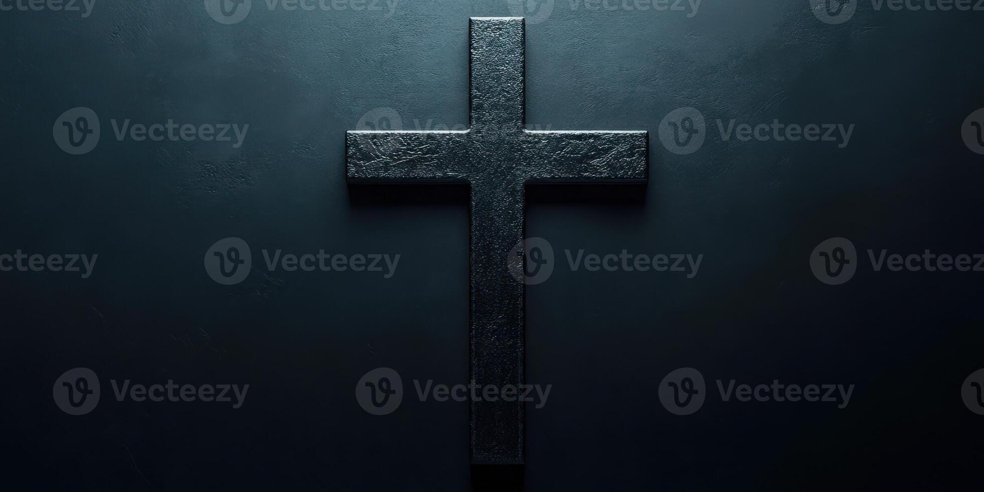 Dark and textured cross displayed against a somber background, embodying themes of faith and spirituality photo
