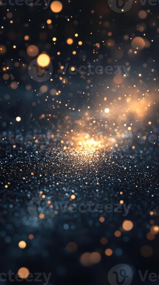Glimmering particles creating a magical atmosphere in a dark setting during the evening hours photo