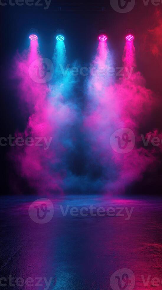 Colorful stage lighting with vibrant smoke effects during a nighttime performance event photo