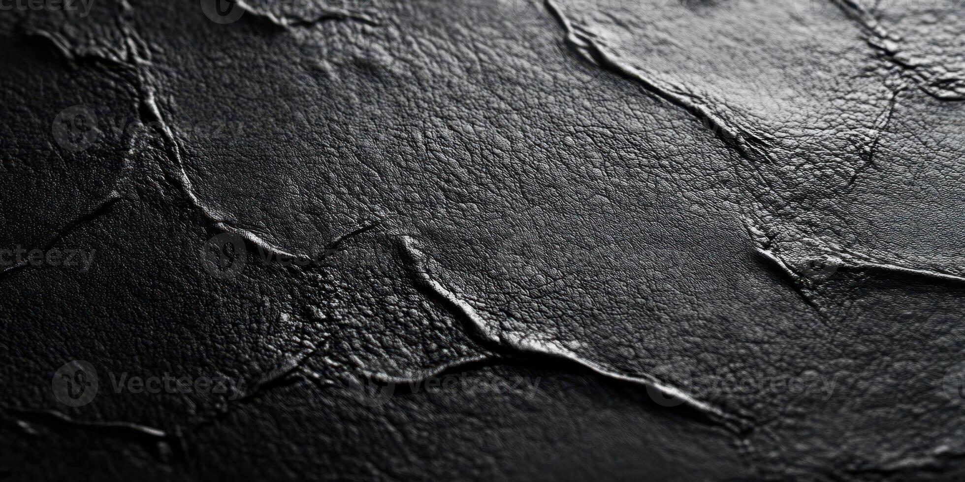 Textured black leather surface with intricate details highlighting its unique pattern and depth photo