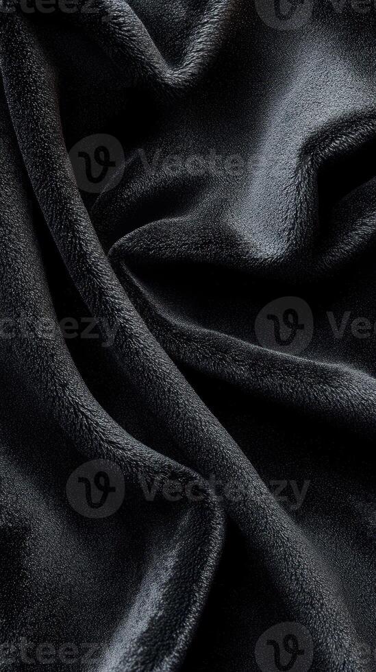 Soft black fabric draping elegantly in a textile studio, showcasing rich texture and depth in the afternoon light photo