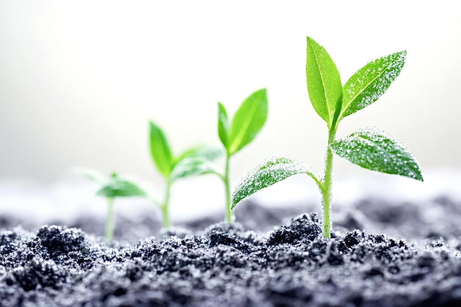 Four growing seedlings symbolizing growth and progress photo