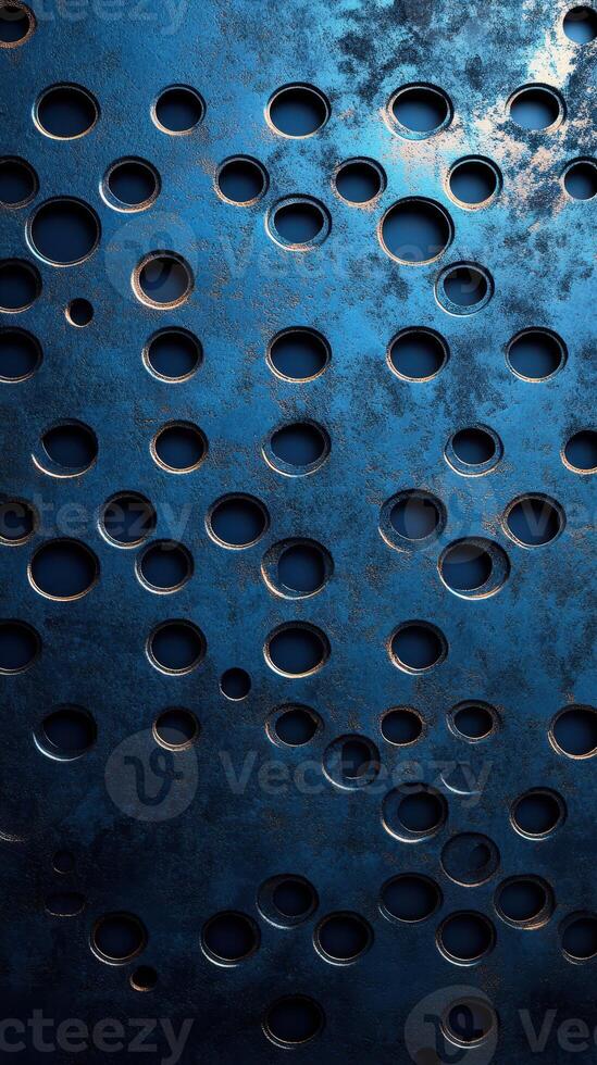 Surface texture with circular patterns and metallic blue finish captured in industrial setting photo