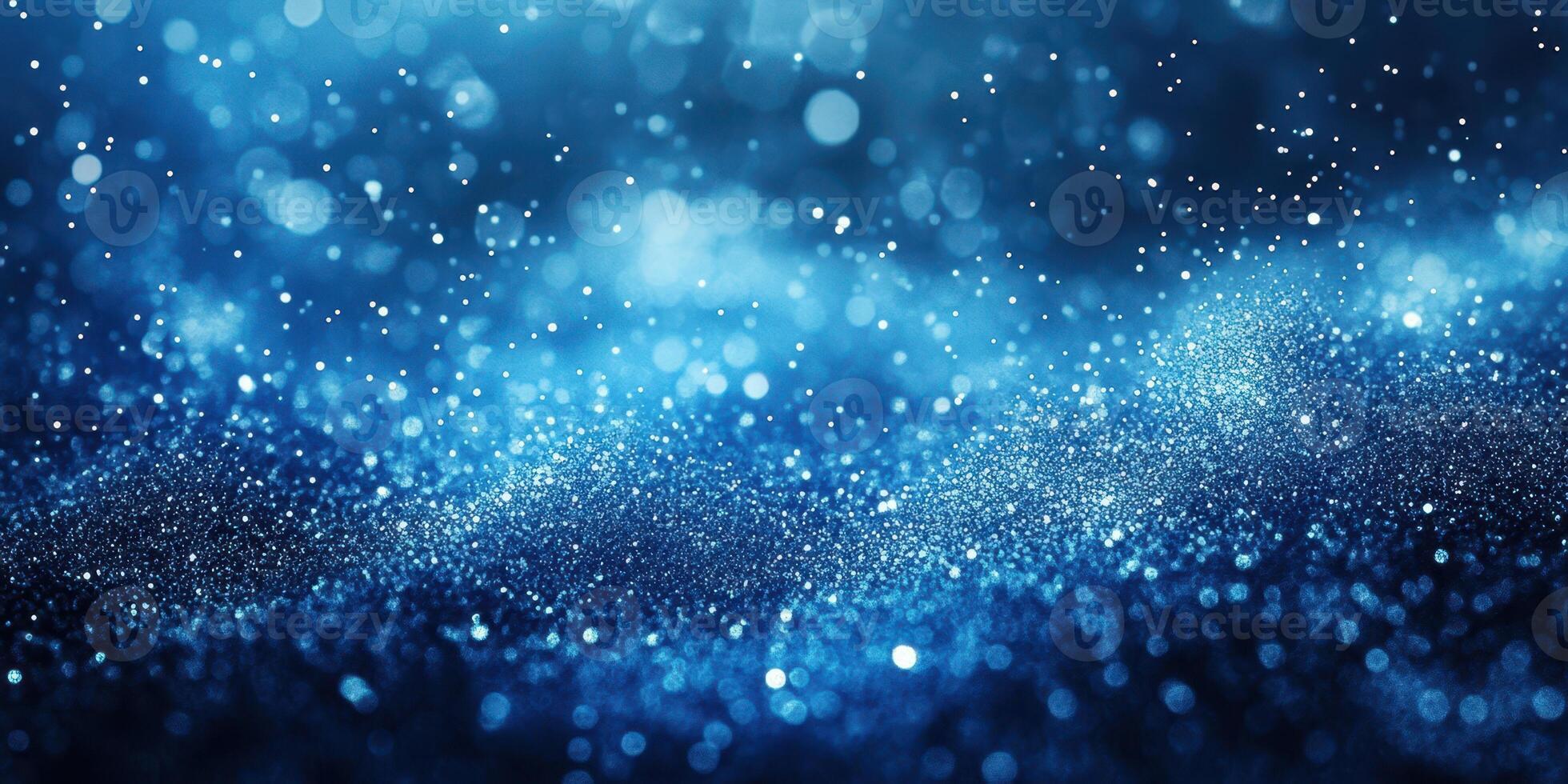 Sparkling blue particles shimmer in a mystical atmosphere during nighttime photo