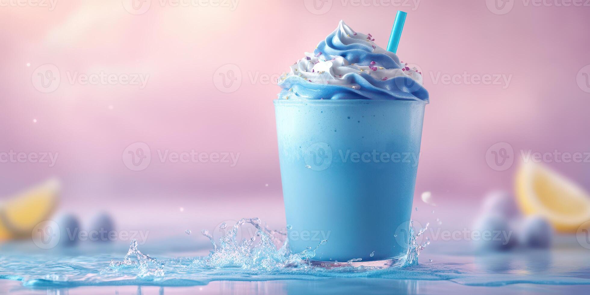 Refreshing blue dessert drink with whipped cream and colorful sprinkles on a smooth surface photo
