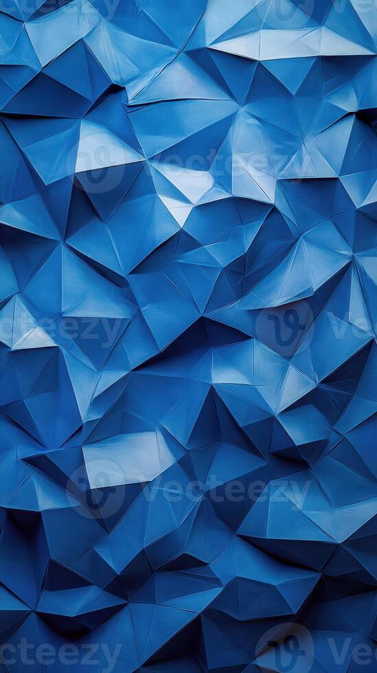 Intricate origami-like blue paper texture with sharp edges and folds, creating a dynamic visual effect photo