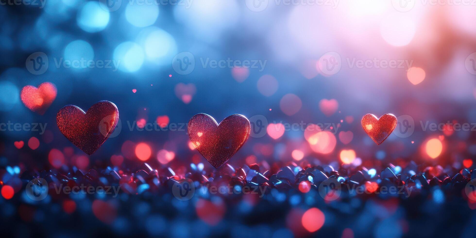 Colorful hearts glowing in a dreamy setting during a romantic evening photo