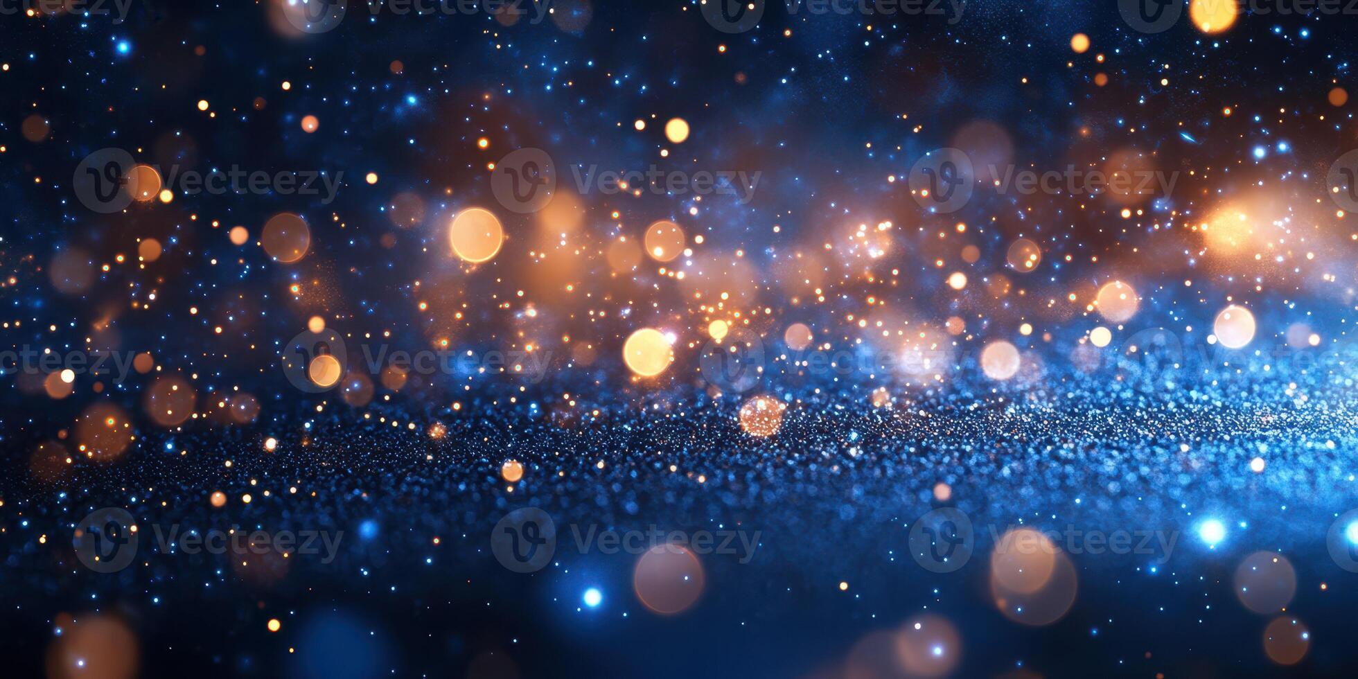 Stunning display of blue and orange particles sparkling in a dark background during a vibrant celebration photo