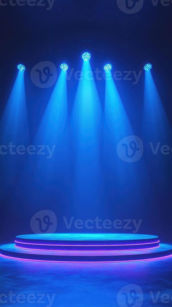Dramatic blue stage lighting creates an atmospheric setting for performances and events in a dimly lit venue photo