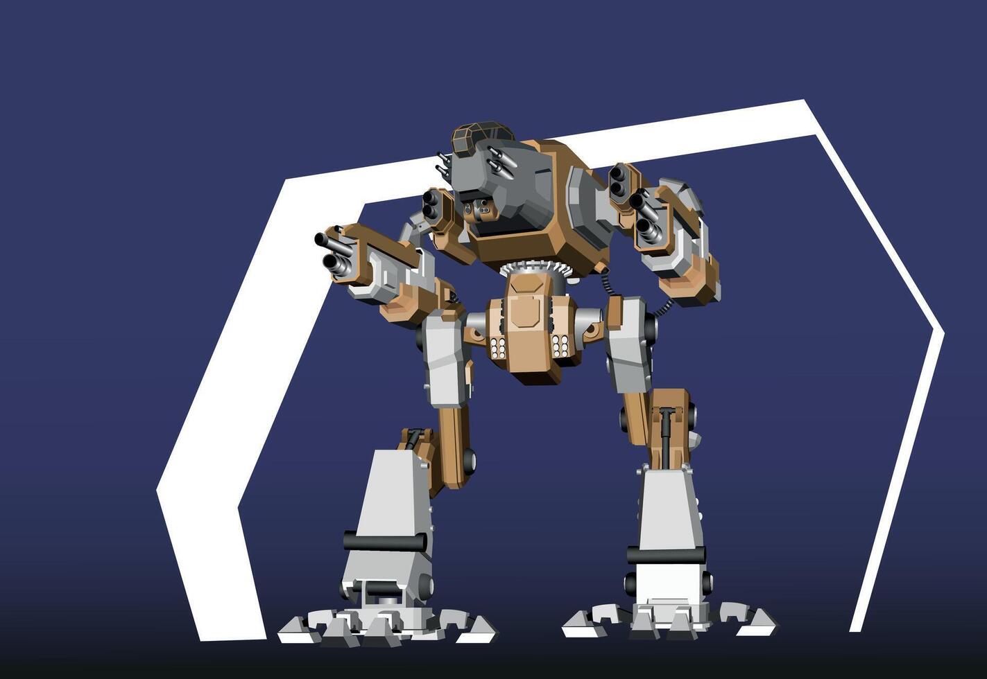 Combat robot with guns illustration. . vector