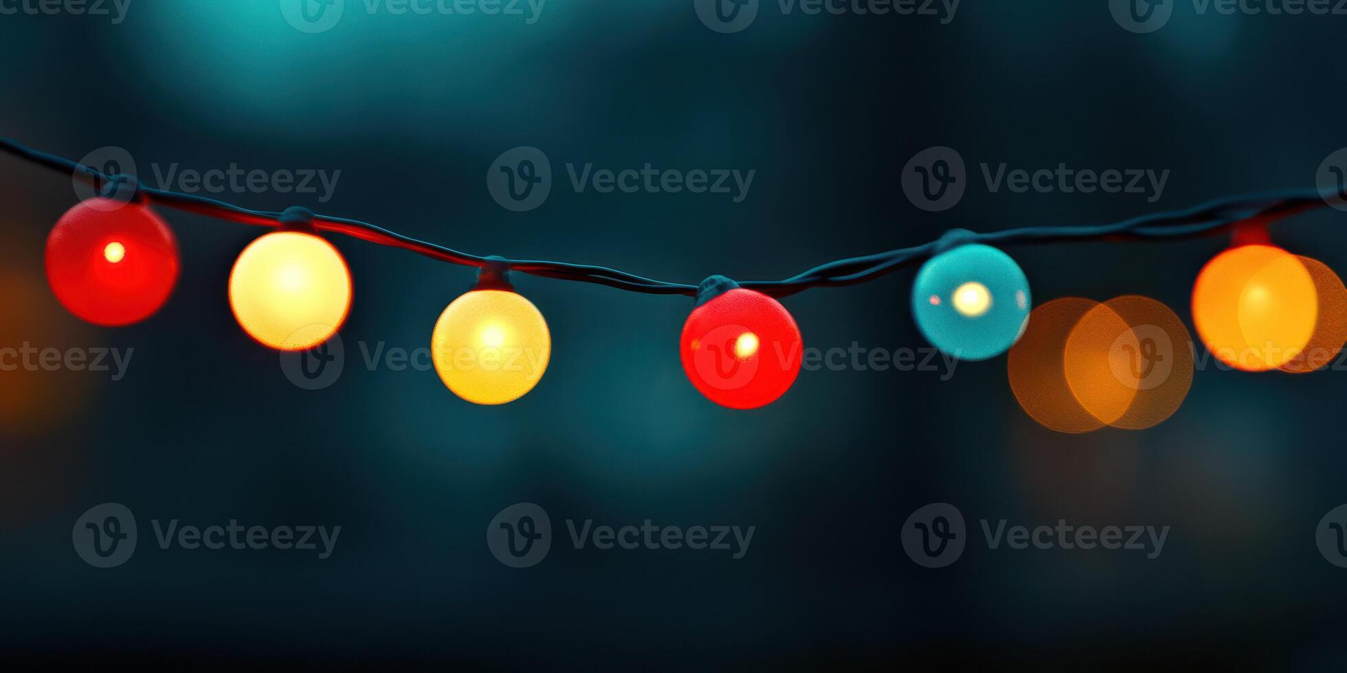 Colorful string lights illuminate the evening atmosphere at an outdoor gathering during autumn season photo