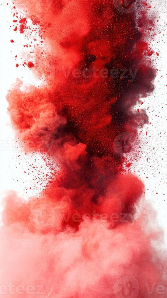 Bright red and dark clouds of powder create a dramatic artistic effect in the air photo