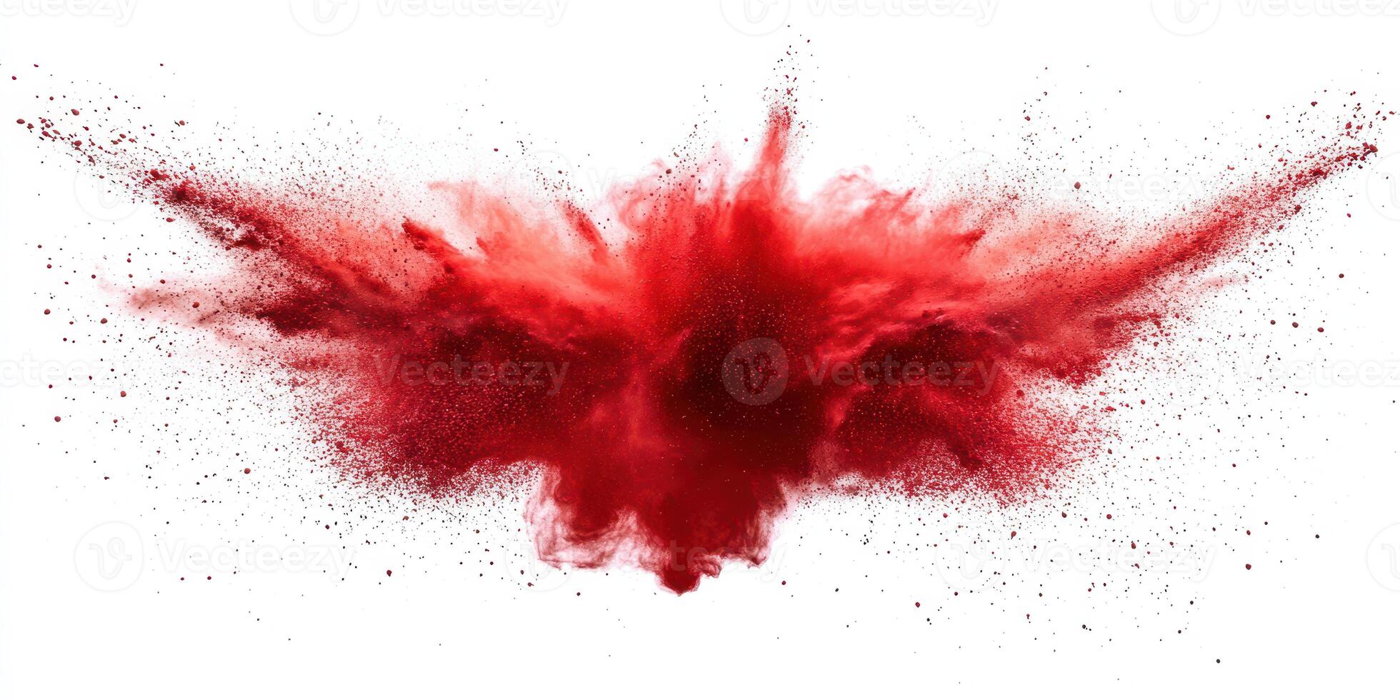 Vibrant red powder explosion creates striking abstract cloud effect in artistic display photo