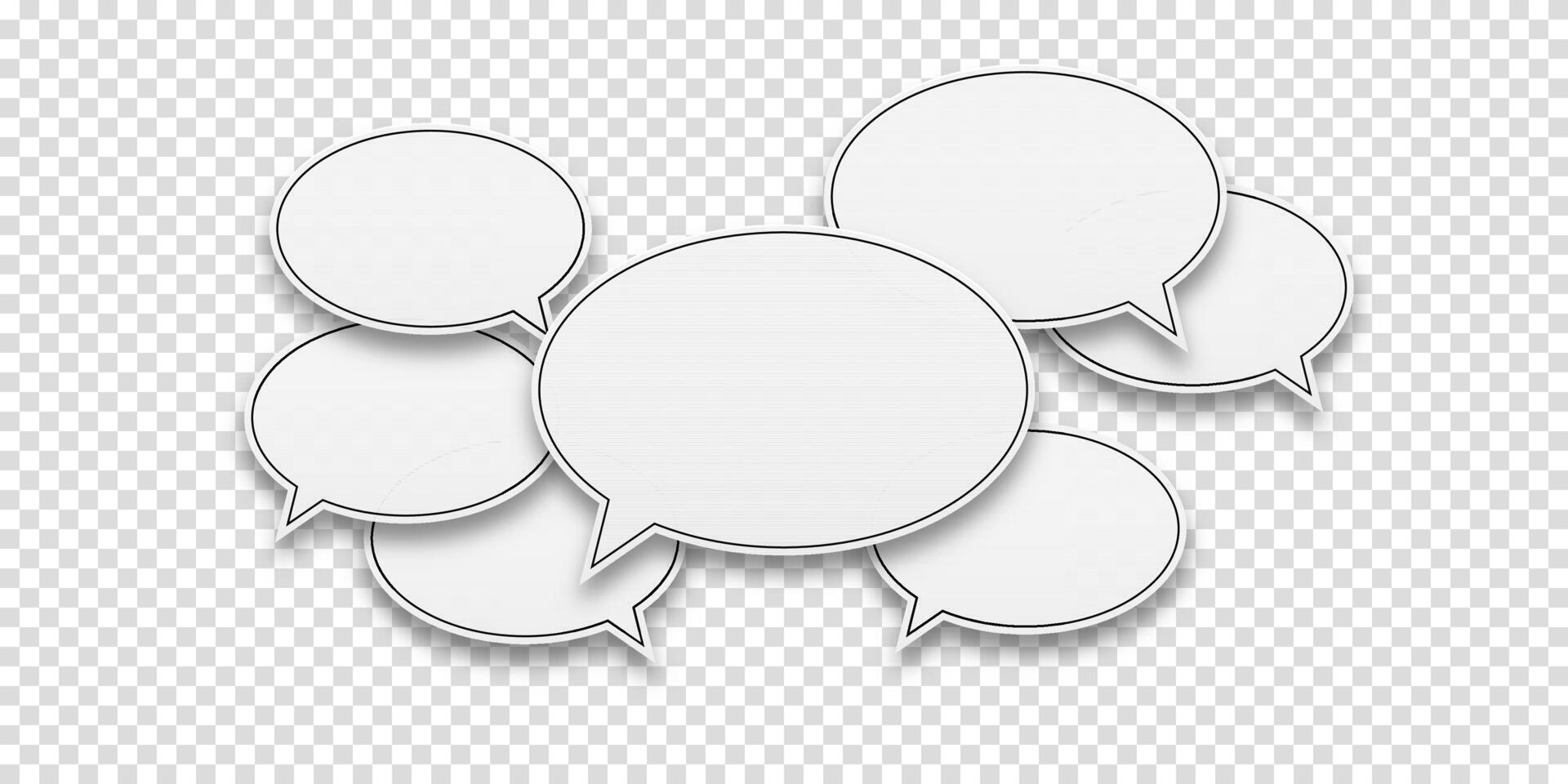 Set of white speech bubble icons with stroke. Symbolizes communication between people, perfect for conversation or correspondence themes. vector