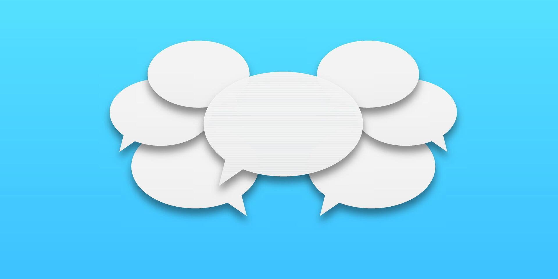 White speech bubbles on a blue background, symbolizing human communication. Ideal for active conversation or messaging themed designs. vector
