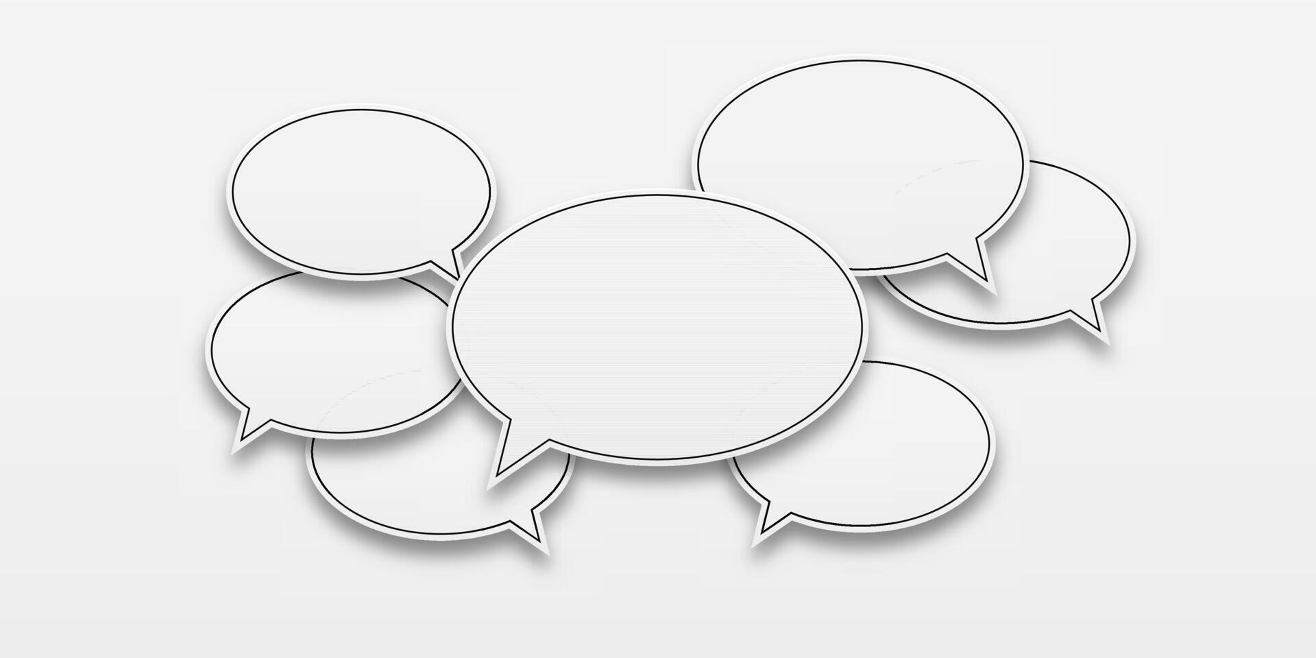 White speech bubbles with stroke in a set on a white background. Symbolizes communication between people, perfect for dialogue or chat concepts. vector